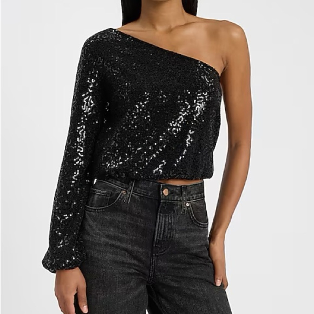 Sequin one shoulder top XL NWT Black - Picture 3 of 5